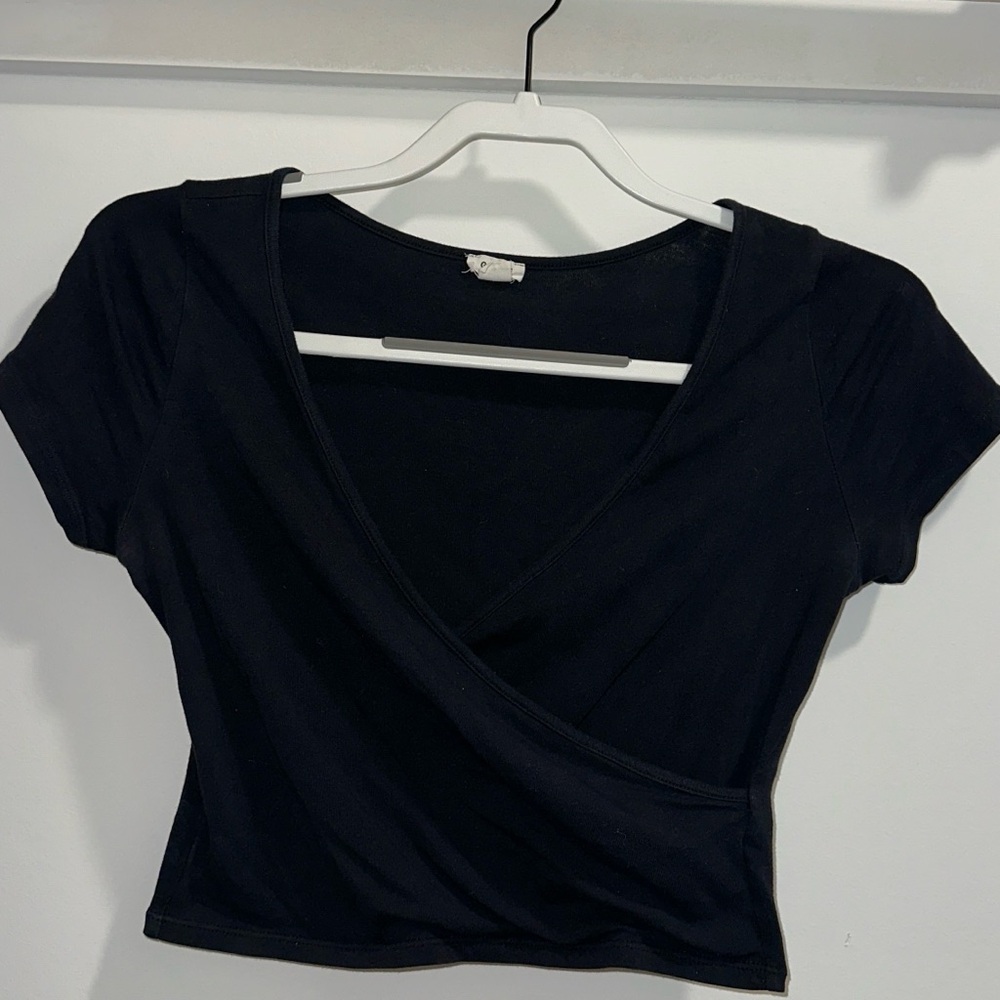 Garage Medium Black Wrap V-Neck Crop Top